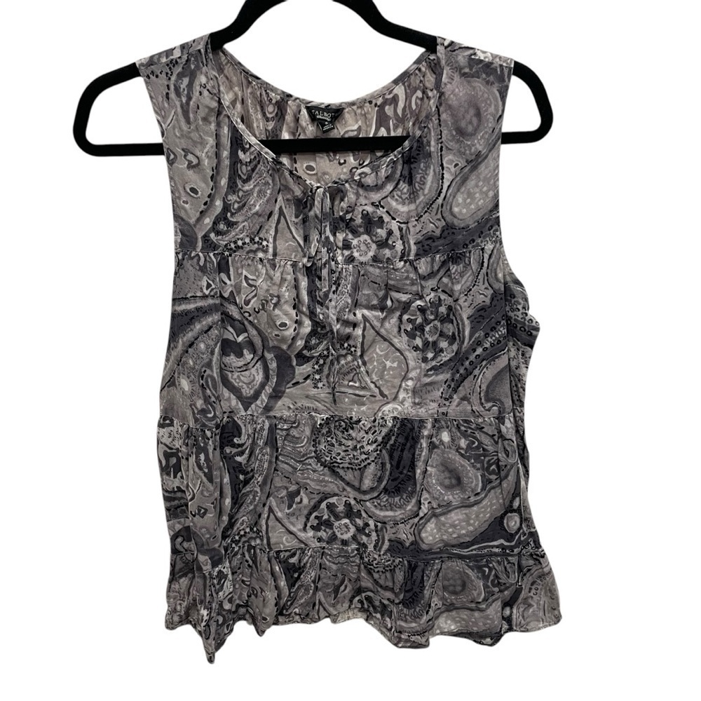Talbots cotton baby doll tank top paisley tiered gray women’s small